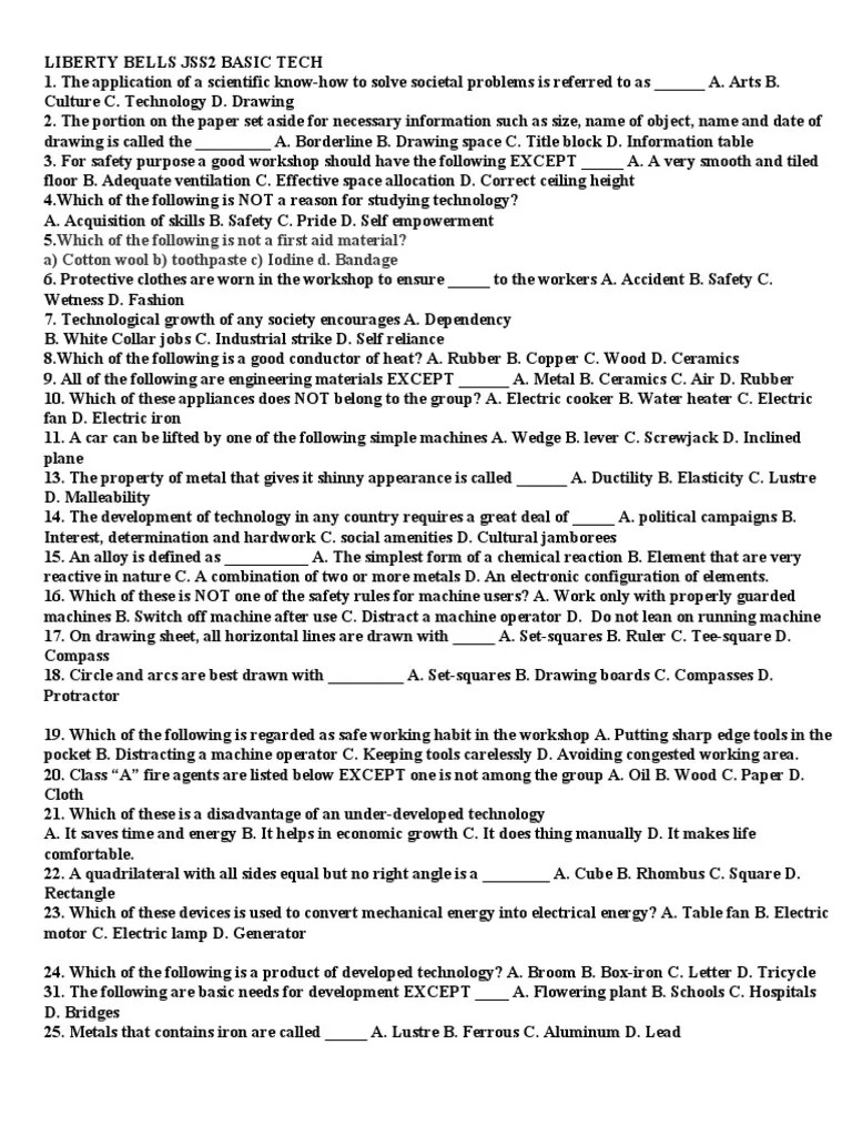 First Term JSS2 Basic Tech PDF Trees Metals