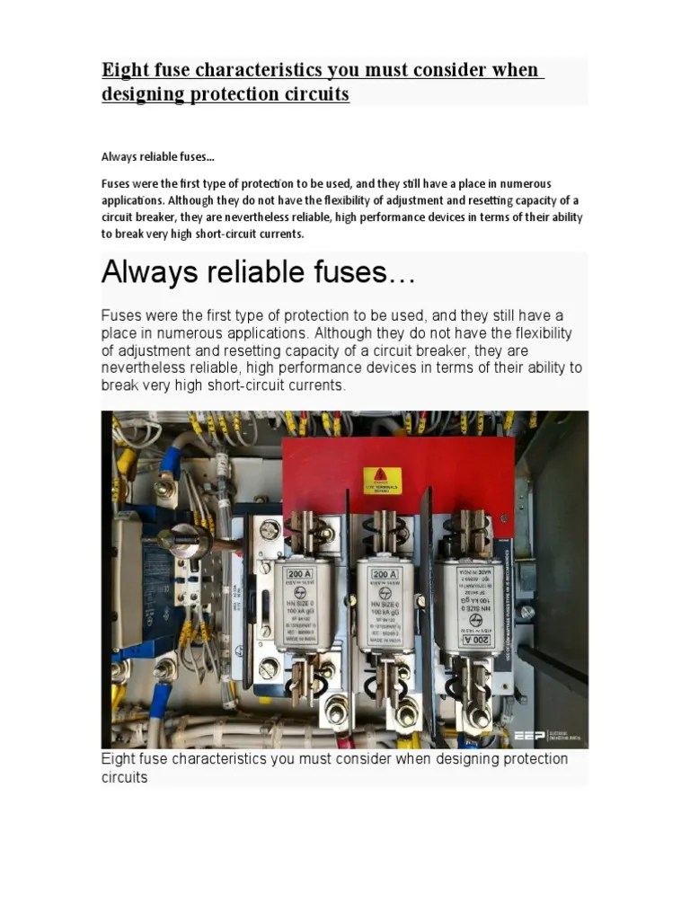 Always Reliable Fuses Eight Fuse Characteristics You Must Consider