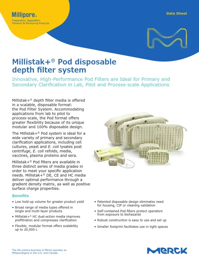 Millistak+ Pod Disposable Depth Filter System PDF Filtration