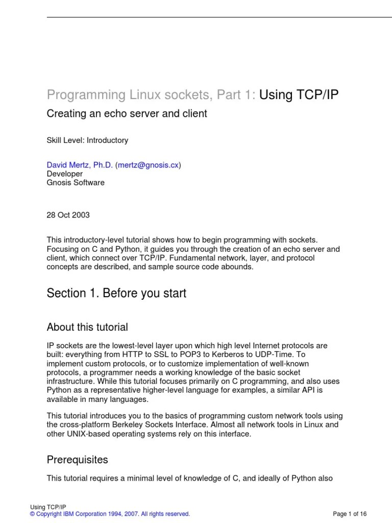 Programming Linux Sockets Part 1 Using Tcpip Network Socket
