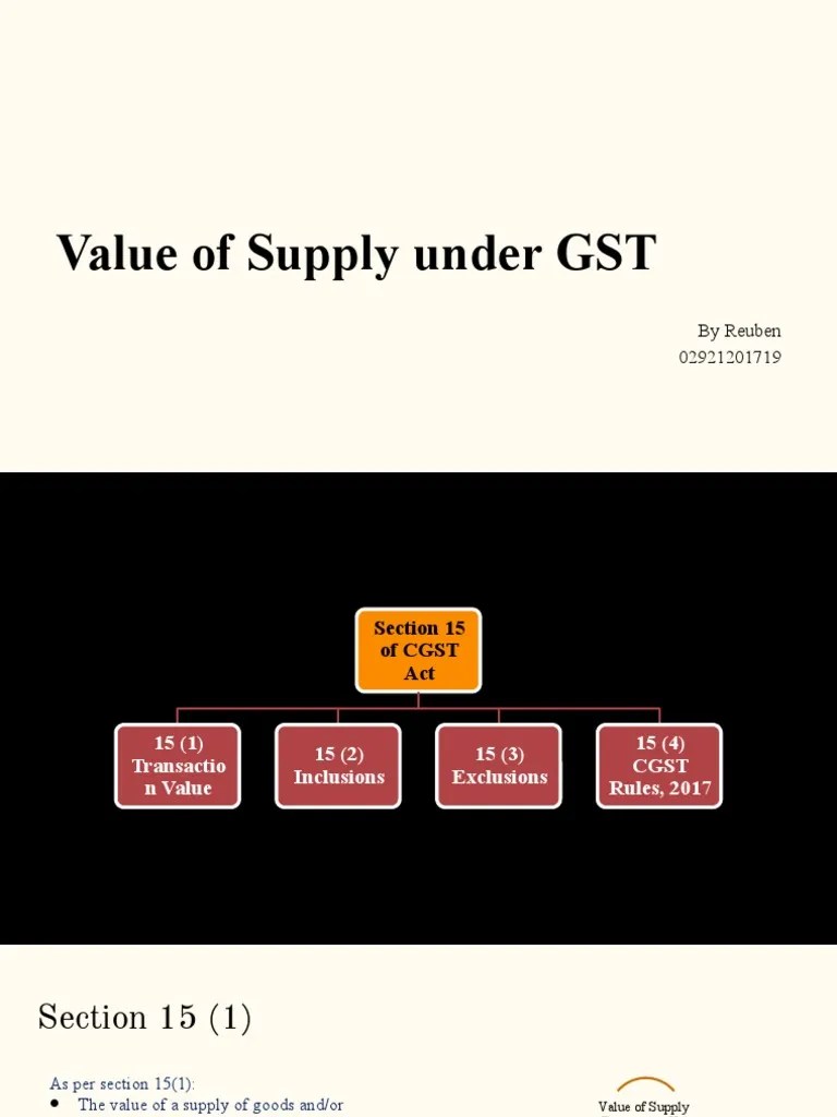 Value of Supply Under GST PPT Reuben (029) 21201719 PDF Value Added Tax Taxes