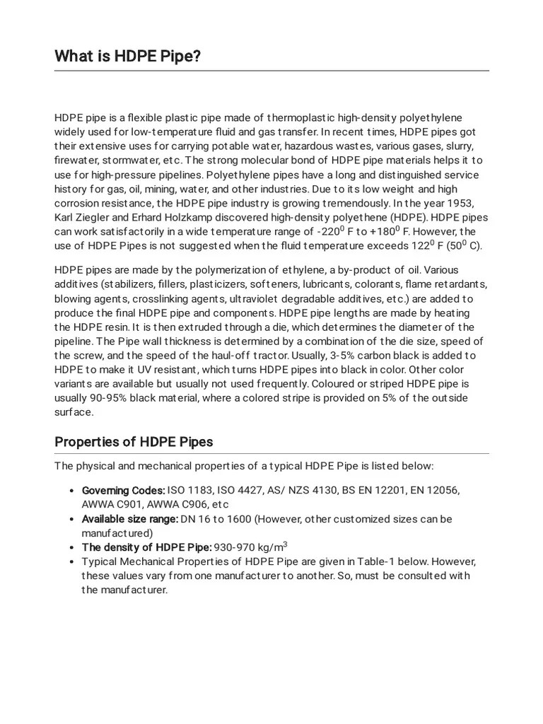 What Is HDPE Pipe PDF Pipe (Fluid Conveyance) Polyvinyl Chloride