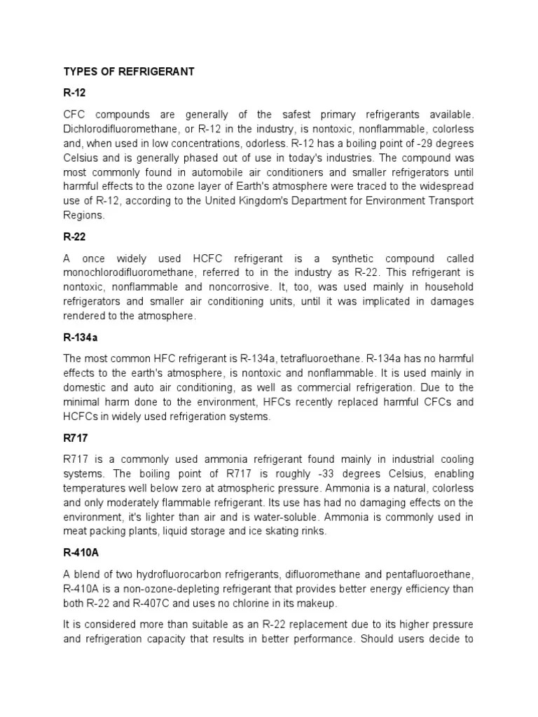 Types of Refrigerant R-12 | PDF | Chlorofluorocarbon | Materials