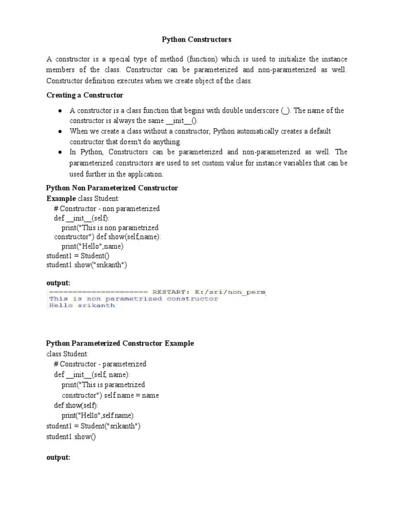 Python Constructors Def Show (Self) Print ("Hello",self Name