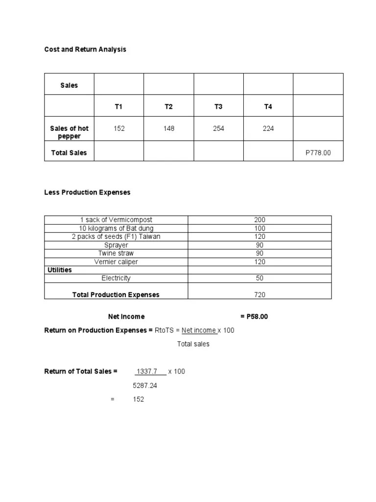 Thesis Cost and Return Analysis PDF