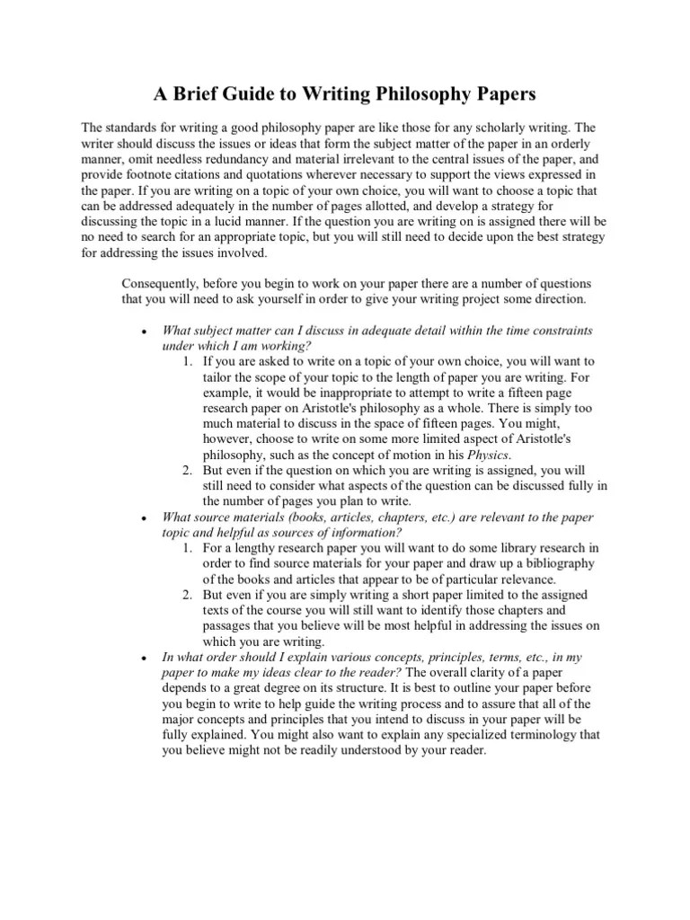 A Brief Guide to Writing Philosophy Papers Citation Note (Typography)