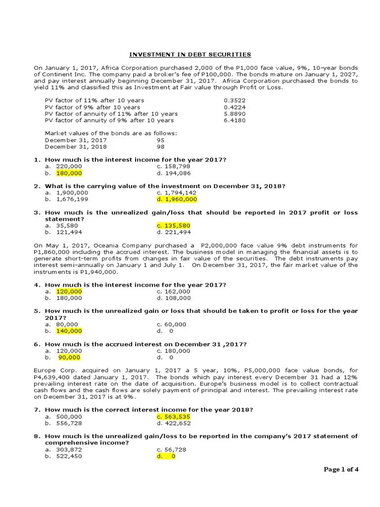 Handout Investment in Debt Securities Answer Key | PDF | Bonds (Finance
