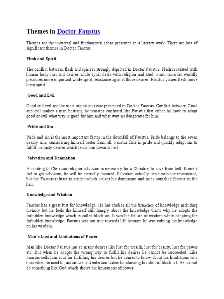 Themes in Doctor Faustus PDF Seven Deadly Sins Christianity