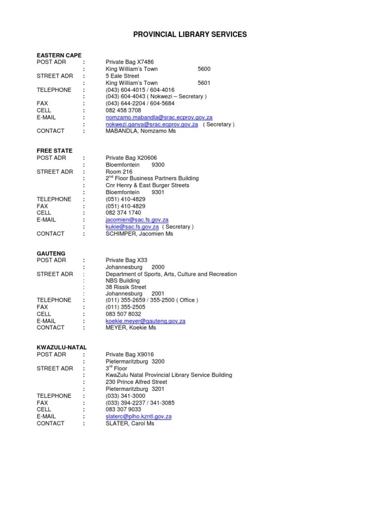 Address List 2010 South Africa