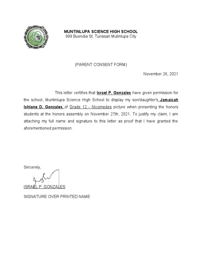 Parent Consent Template PDF