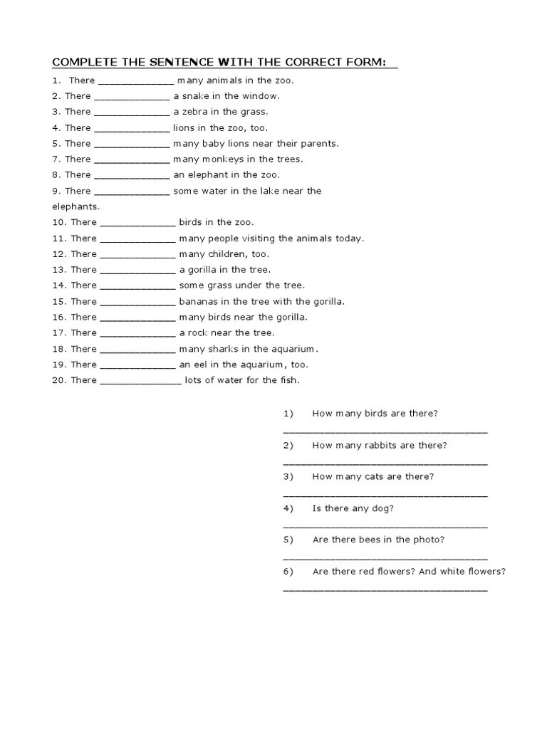 Complete The Sentence With The Correct Form PDF Zoo Zoology