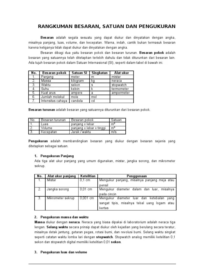 Rangkuman Besaran Dan Satuan | PDF