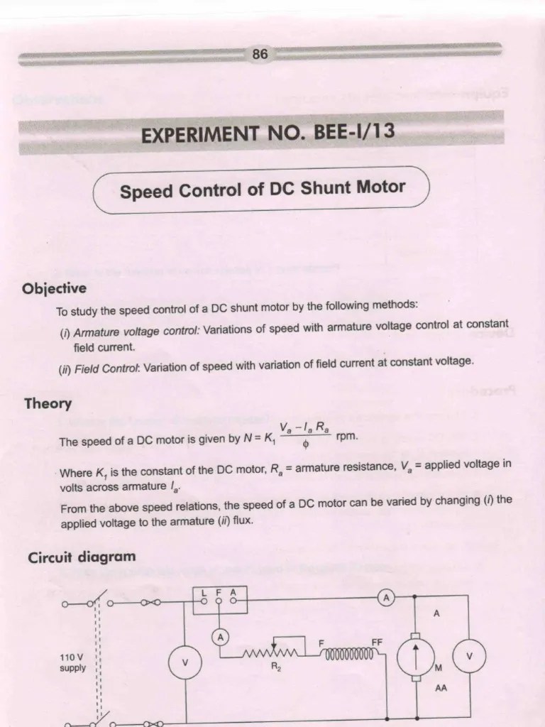 Speed Control of DC Shunt Motor PDF Electric Motor Direct Current