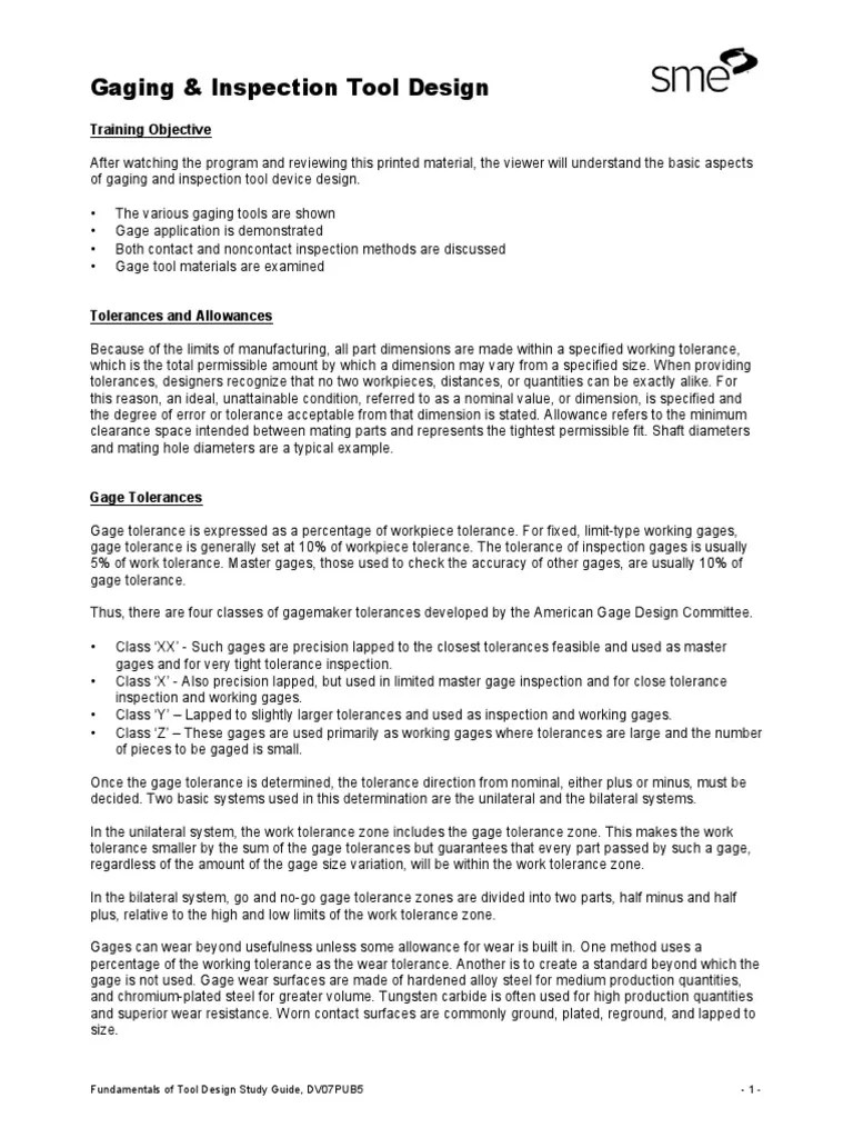 Gaging & Inspection Tool Design PDF Engineering Tolerance Equipment