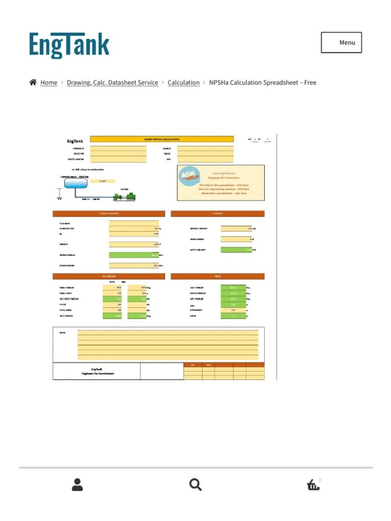 NPSHa Calculation Spreadsheet PDF Pump Gases