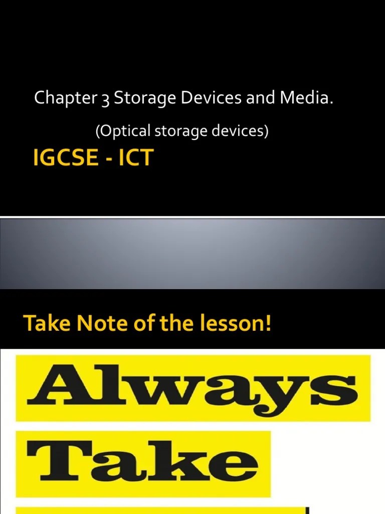 Chapter 3 Storage Devices and Media. Igcse Ict PDF Dvd Blu Ray