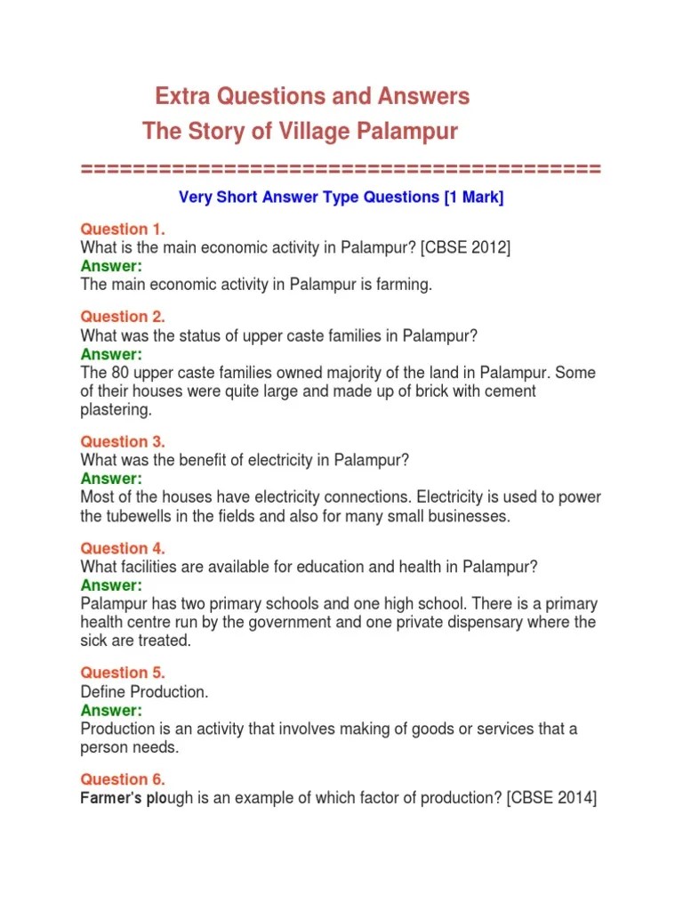 Extra Questions and Answers The Story of Village Palampur PDF