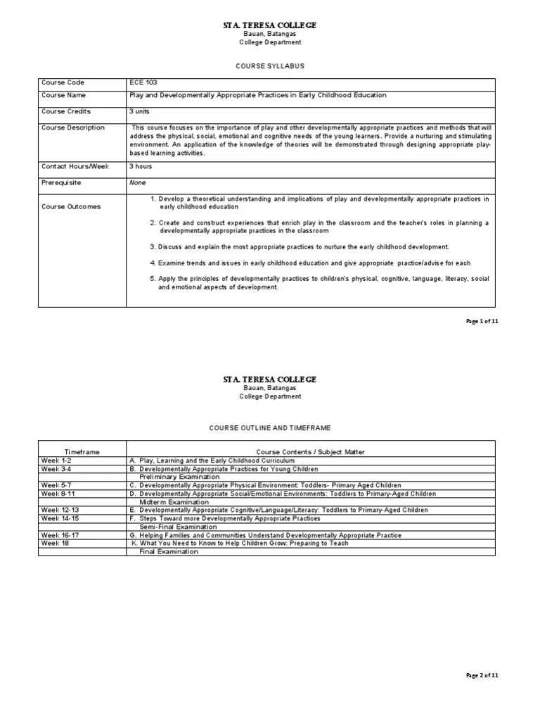 Syllabus Play PDF Early Childhood Education Curriculum