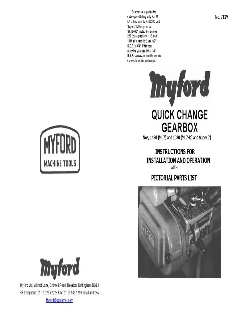 Quick Change Gearbox Instructions For Installation and Operation