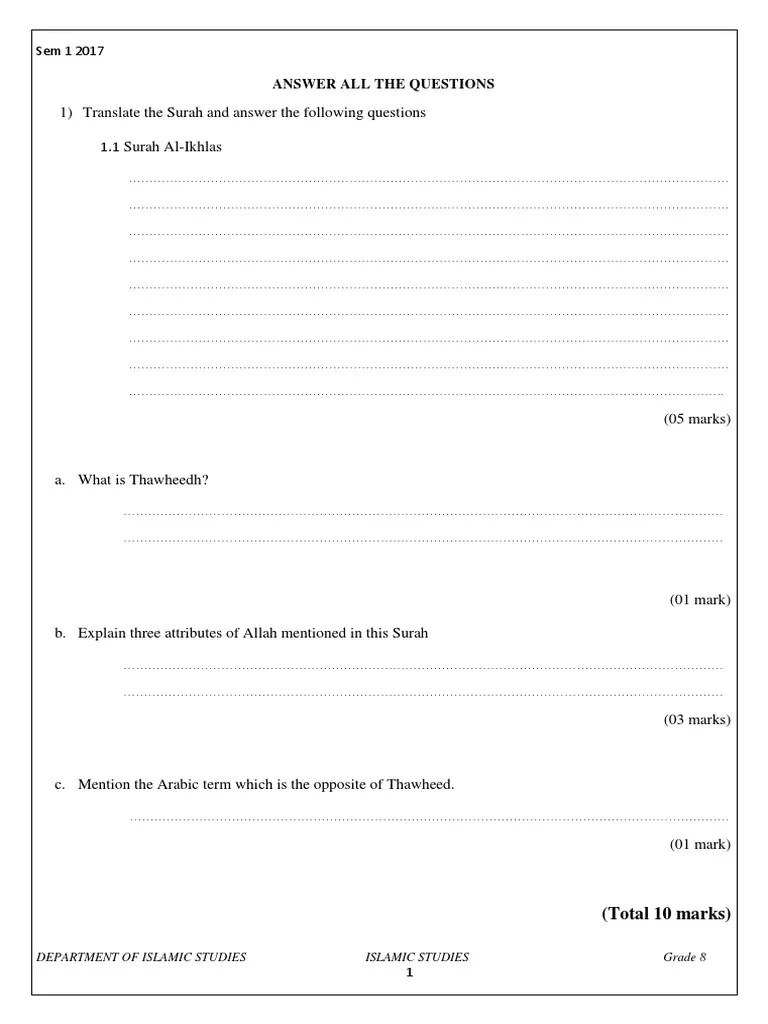 Answer All The Questions (Total 10 Marks) PDF Abrahamic Religions
