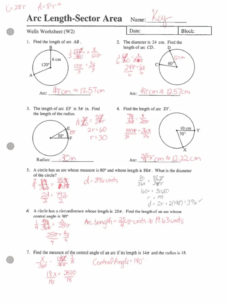 Arc Lenth Sector Area Practice ANSWERS | PDF