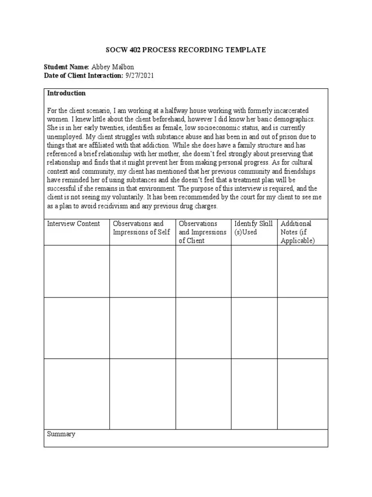 Process Recording Template 1 PDF