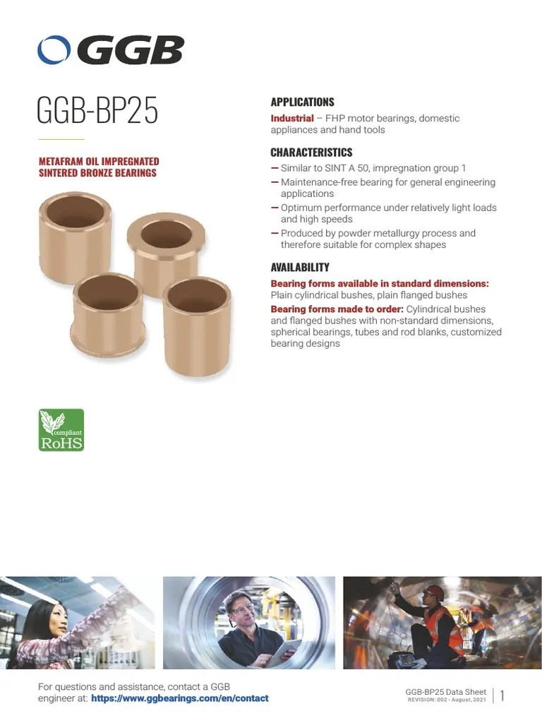 GGB BP25 Metafram Oil Impregnated Sintered Bronze Bearings Datasheet