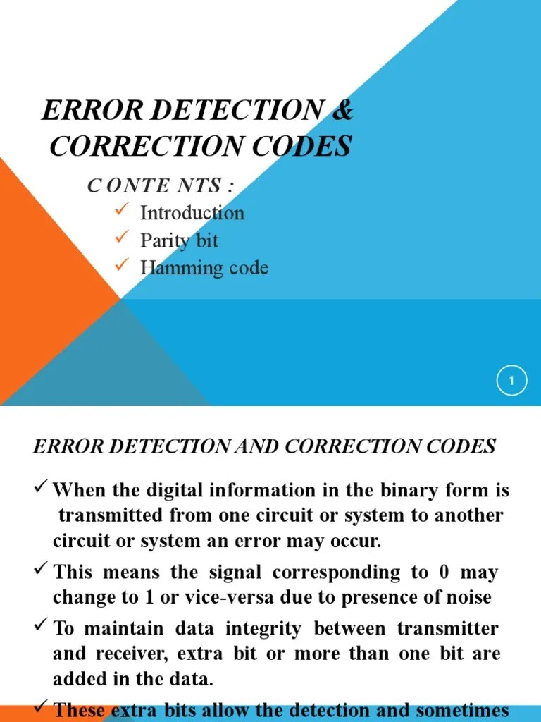 Error Detection & Correction Codes Contents PDF Error Detection
