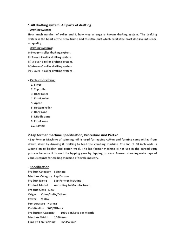 1.all Drafting System. All Parts of Drafting PDF Spinning (Textiles