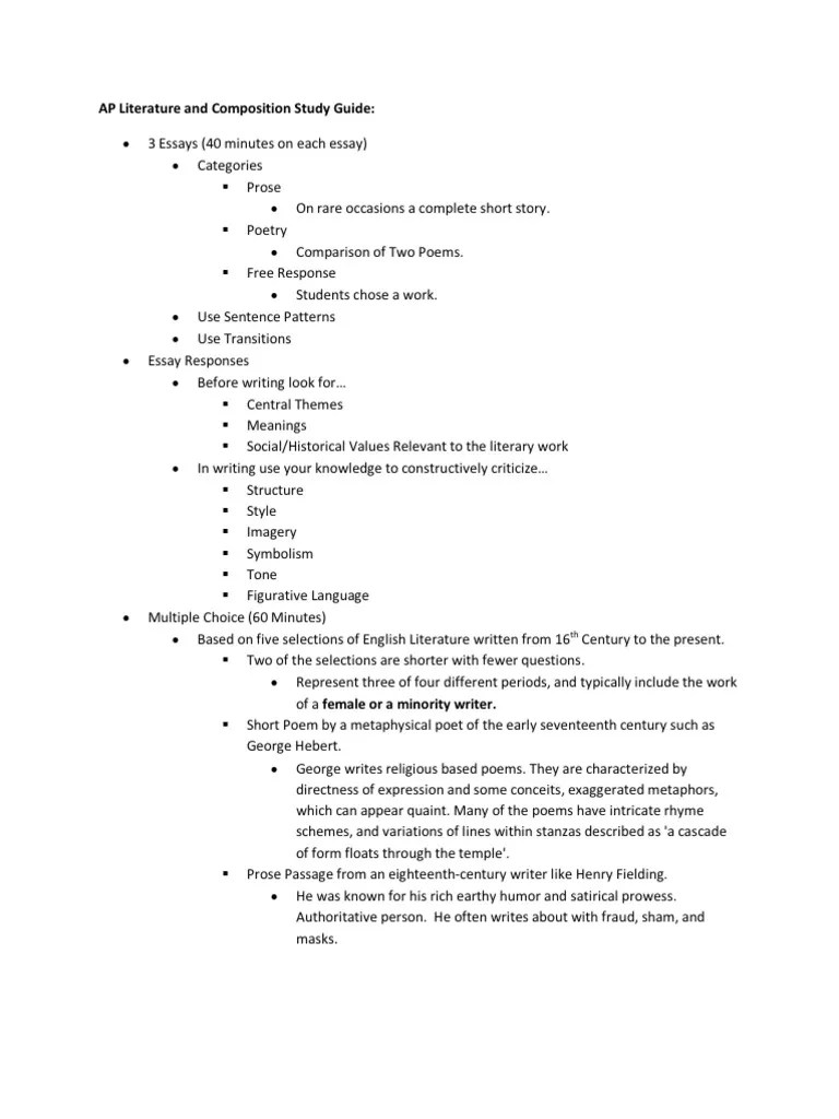 AP Literature and Composition Study Guide Poetry Phrase