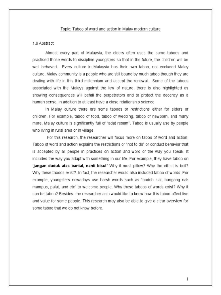 Understanding Taboos of Words and Actions in Malay Culture Exploring