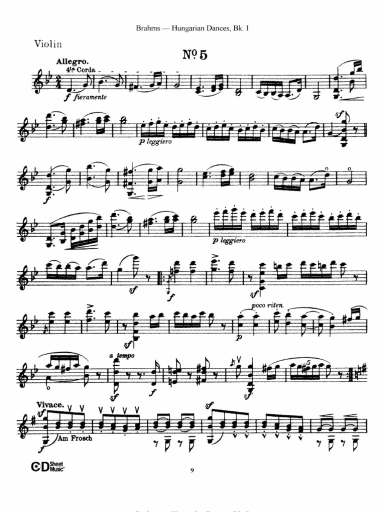 Brahms Hungarian Dance No. 5 Violin Solo PDF Classical Music