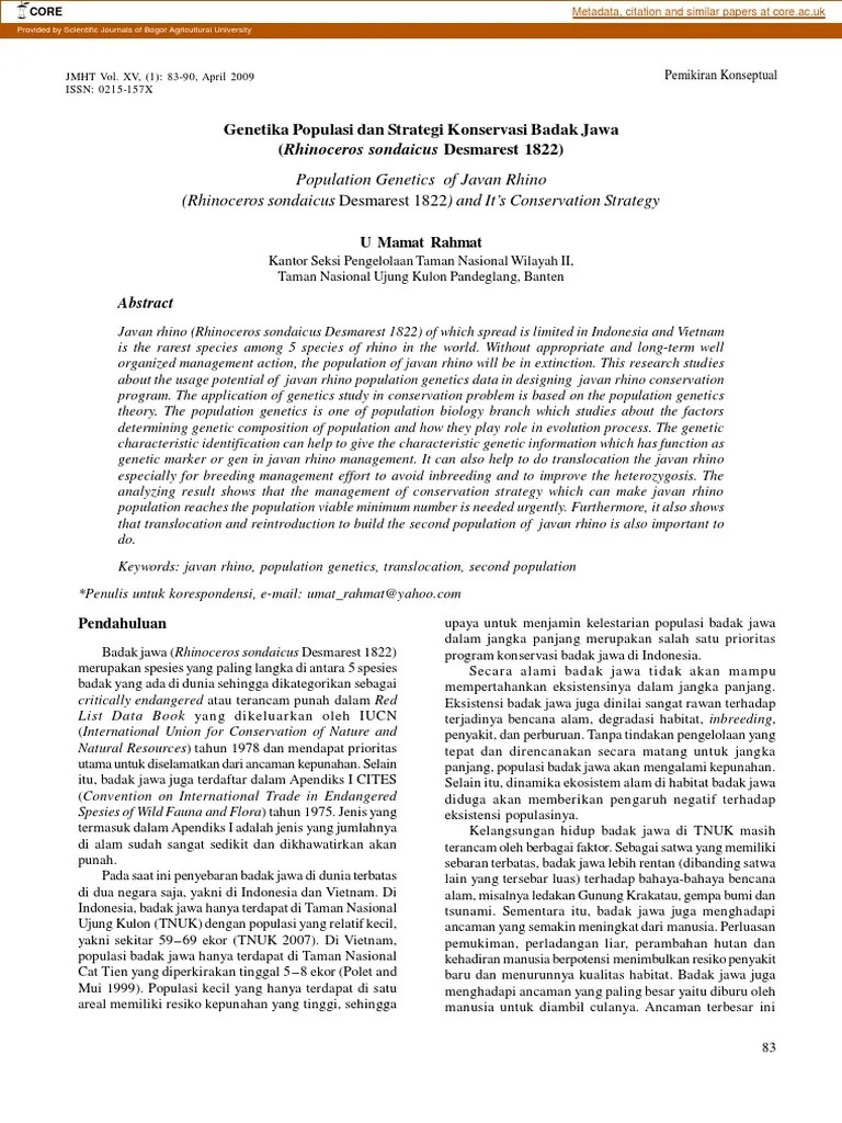 Population of Javan Rhino (Rhinoceros Sondaicus Desmarest 1822