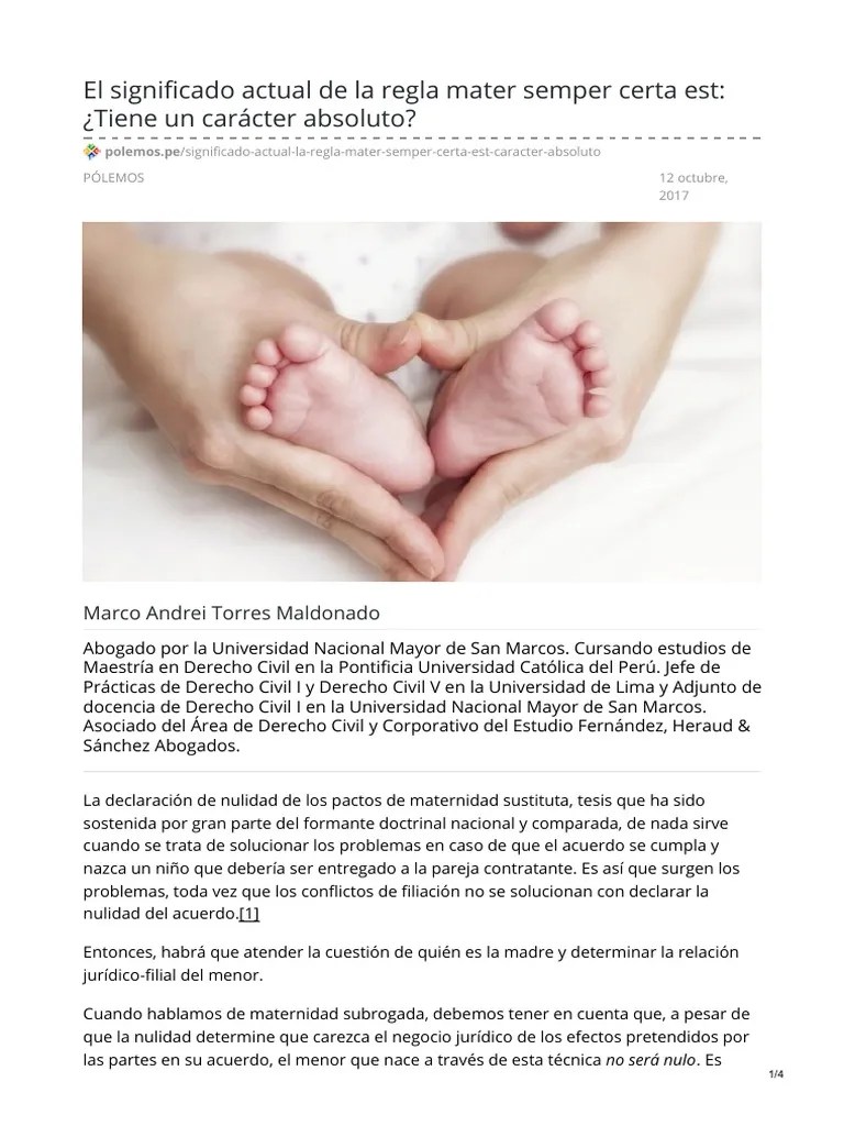 LC El Significado Actual de La Regla Mater Semper Certa Est PDF