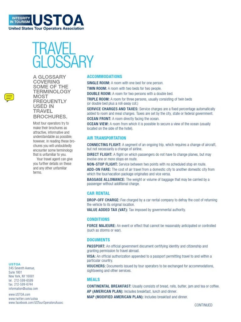 Travel Glossary A Glossary Covering Some of The Terminology Most