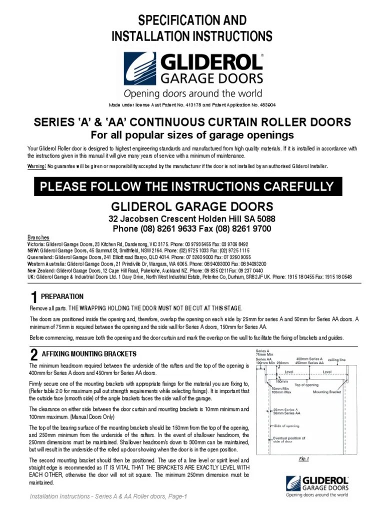 Residential Series A Roller Door Install Manual PDF Door Screw