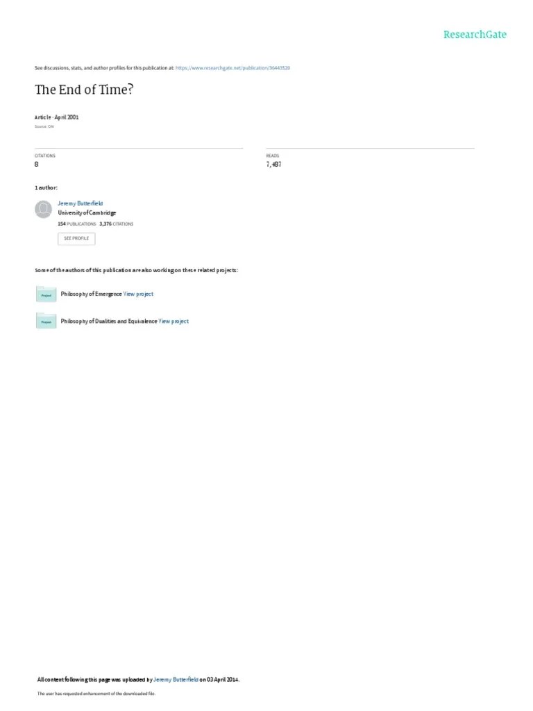 Jeremy Butterfield The End of Time PDF General Relativity Spacetime