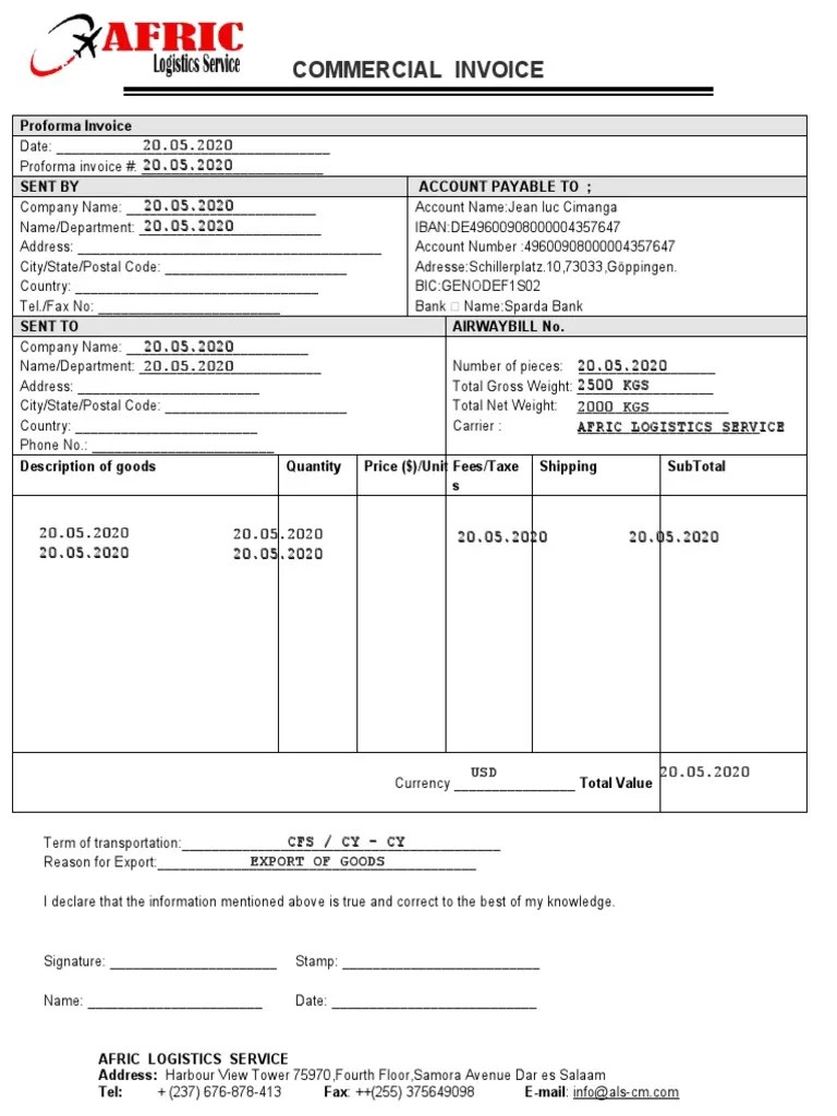 Freight Invoice Maersk Line PDF Trade Service Industries