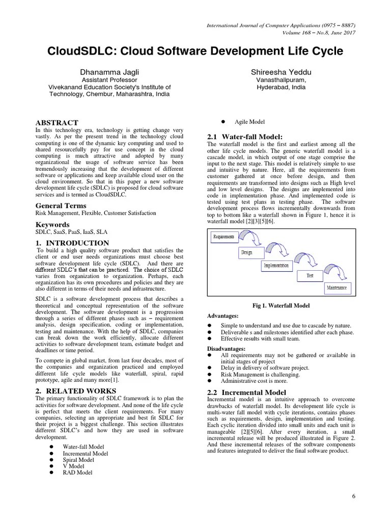 CloudSDLC Cloud Software Development Life Cycle PDF Cloud Computing