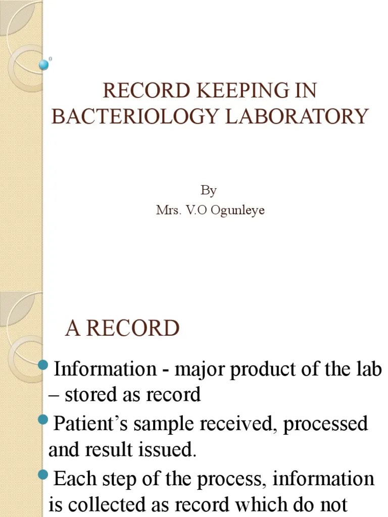 Record Keeping in Bacteriology Laboratory PDF