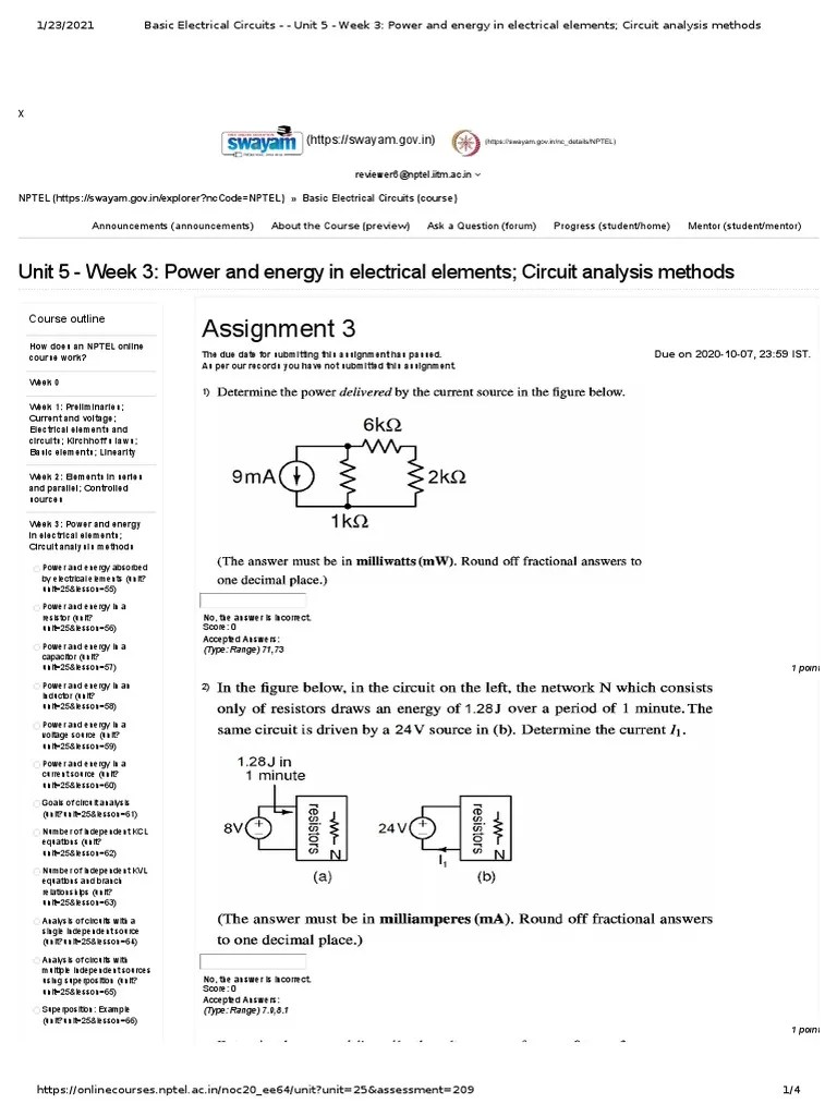 Assignment 3 Unit 5 Week 3 Power and Energy in Electrical Elements
