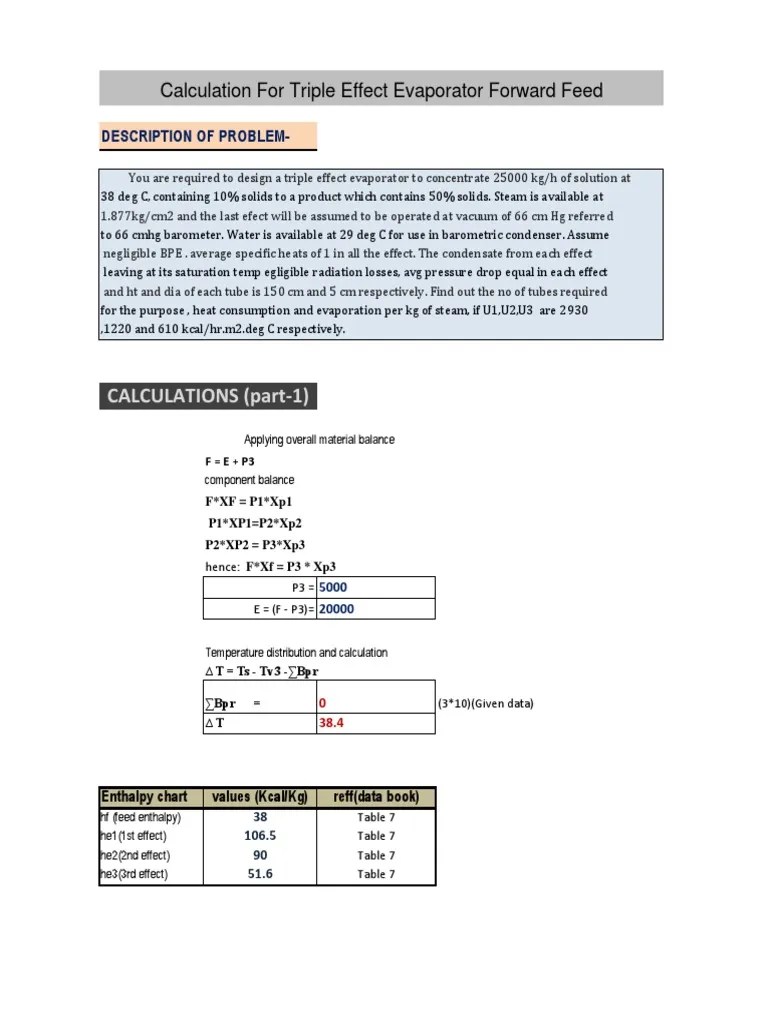 Tripple Effect Evaporator Design Calculation PDF Branches Of Thermodynamics Chemistry
