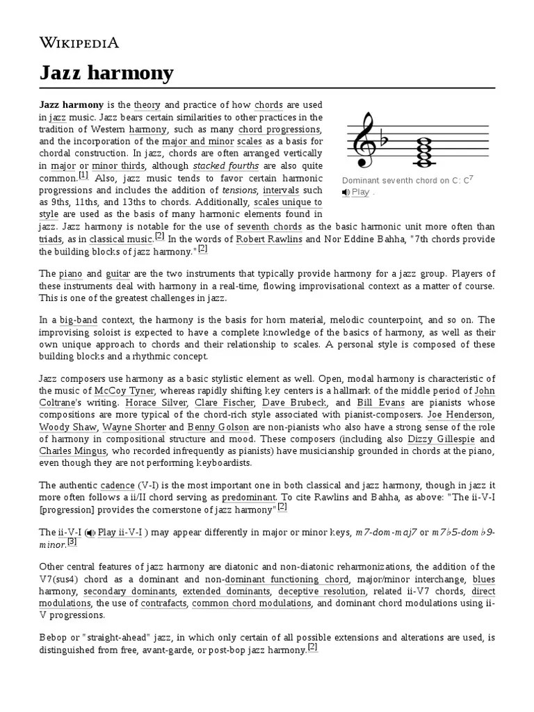 Jazz Harmony Jazz Harmony Is The Theory and Practice of How Chords Are