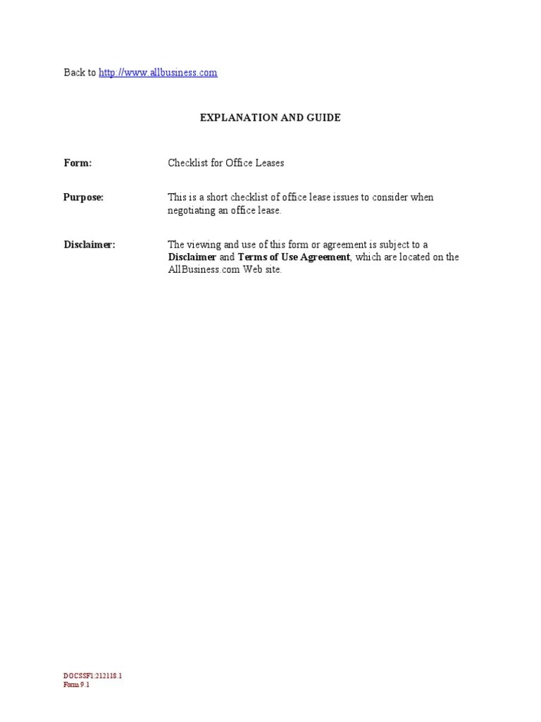 Checklist For Office Leases PDF Lease Leasehold Estate