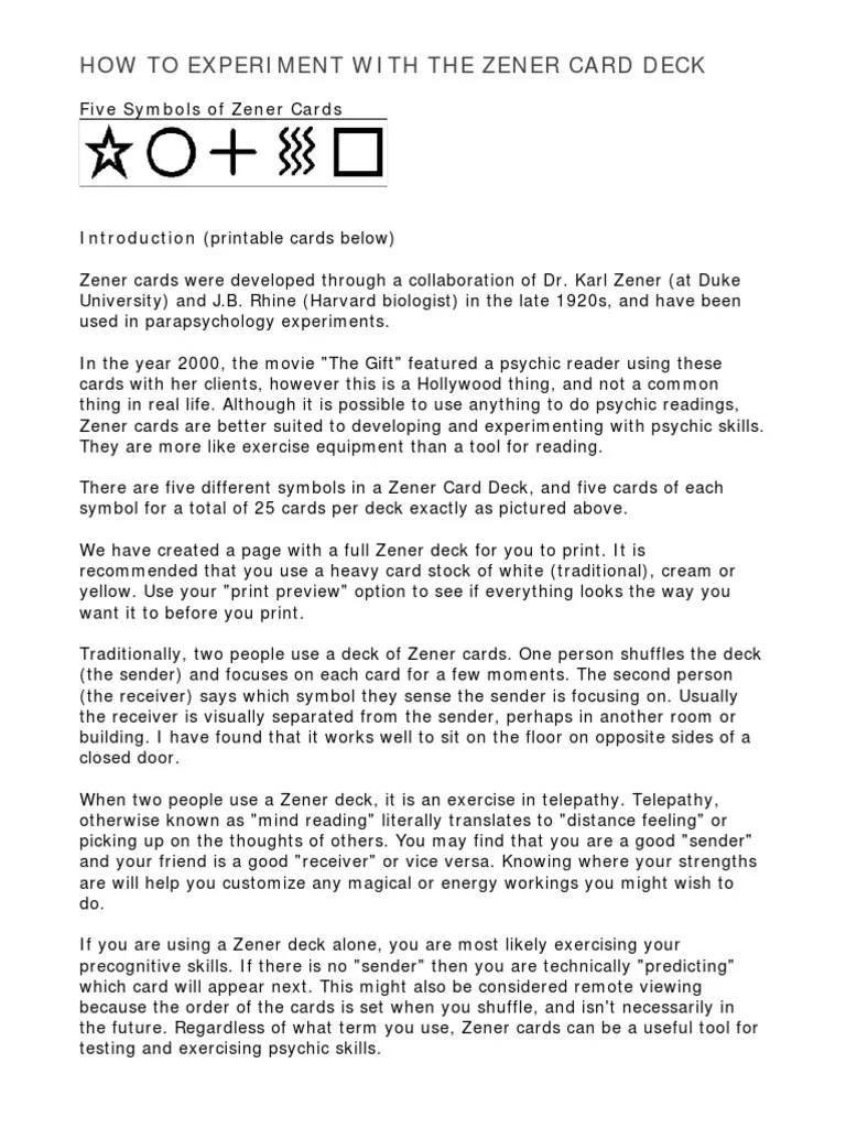 How To, Experiment With Zener Cards PDF Dowsing Extrasensory