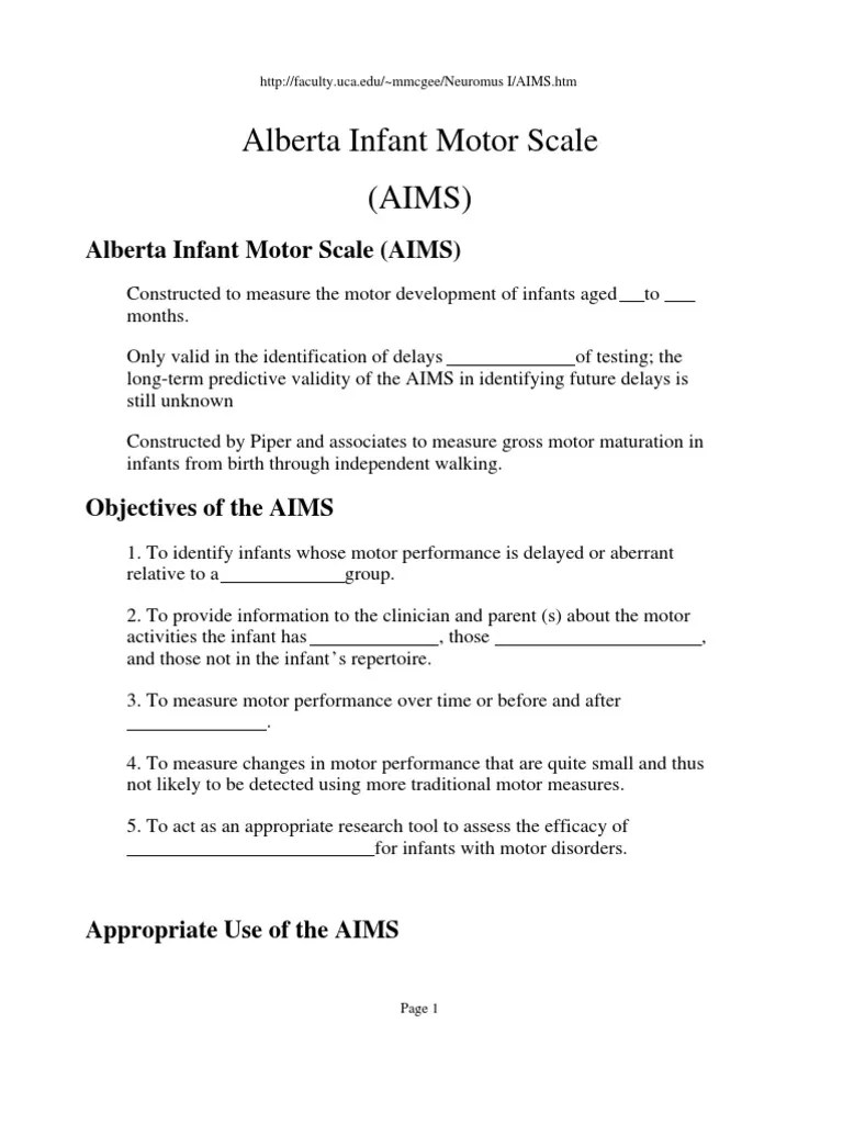 Alberta Infant Motor Scale (AIMS) Educational Assessment Psychology