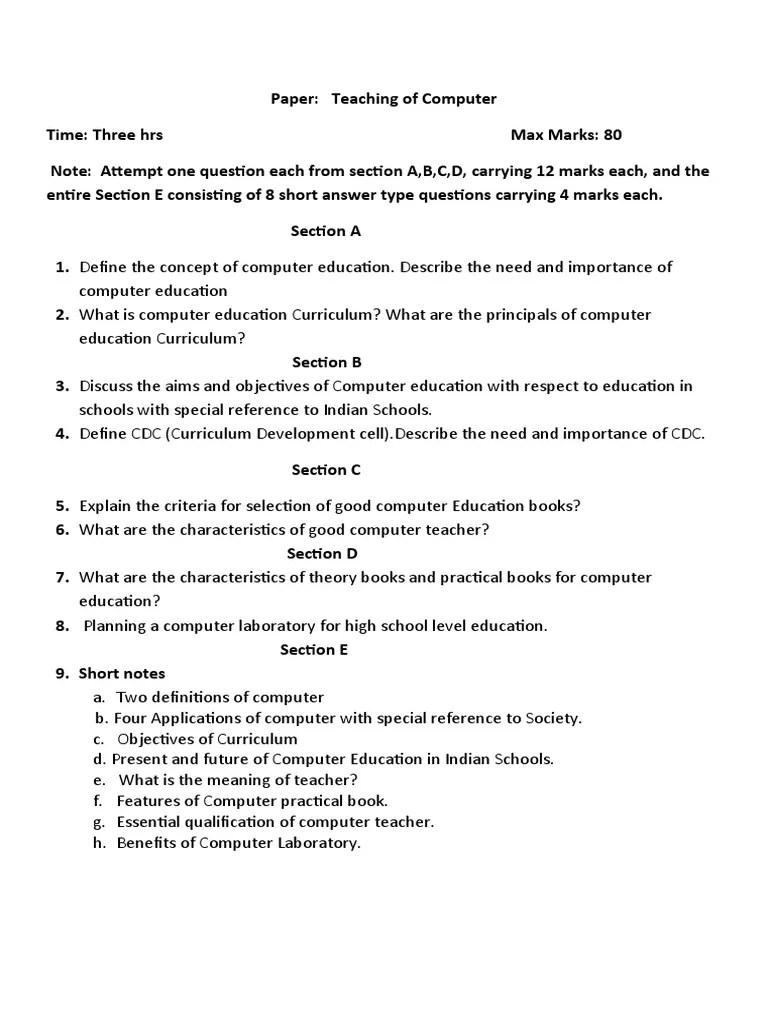 Teaching of Computer Paper PDF