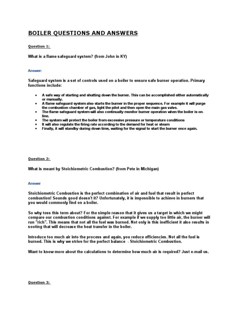 Boiler Questions and Answers: Answer | PDF | Boiler | Horsepower
