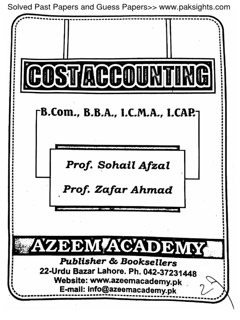 Cost Accounting Book by Sohail Afzal PDF Free Download Part 2 PDF