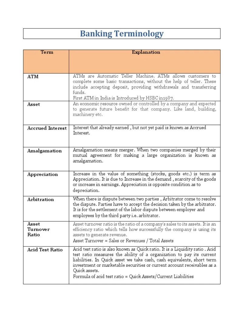 Banking Terminology PDF Banks Reserve Bank Of India